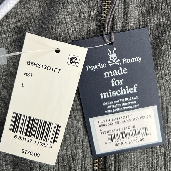 New Men’s “Psycho Bunny” Bayles Chain Stitch Hoodie - Picture 5 of 7